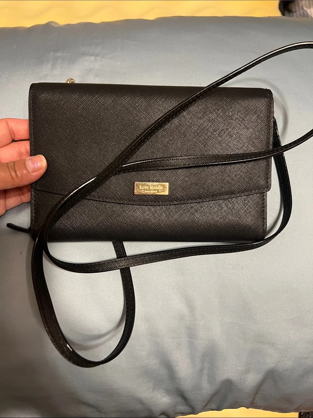 kate spade Black Textured Leather Crossbody with Gold Hardware